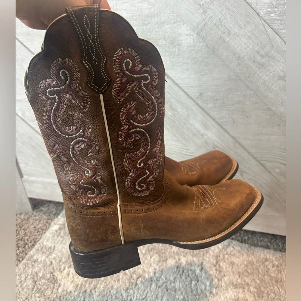 Ariat QuickDraw Brown Leather Western Boots Ladies Woman 7.5 Cowgirl Rodeo - Picture 11 of 12